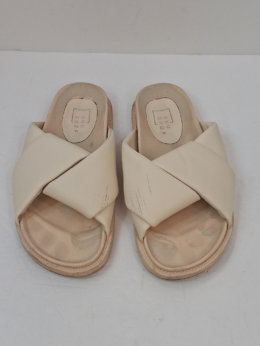 ShuShop Beige Cross-Band Slide Sandals Size 9